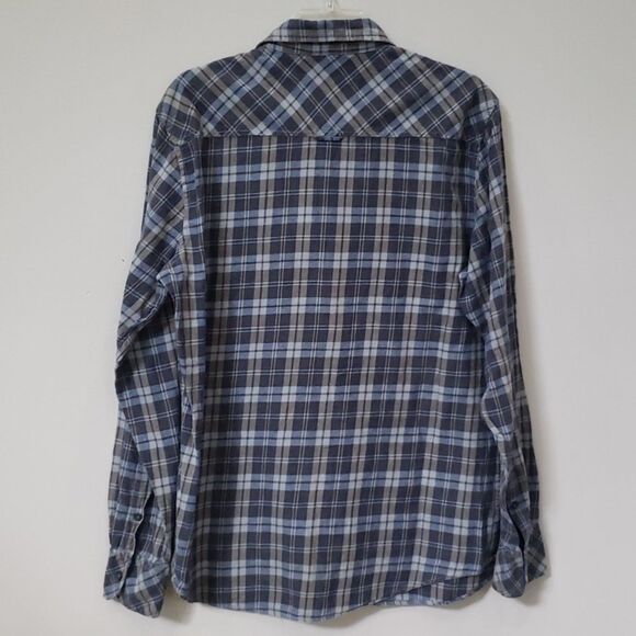 Pd & c Shirt Men Large Blue Gray Plaid Button Down Preppy Cotton Flannel - Picture 4 of 5